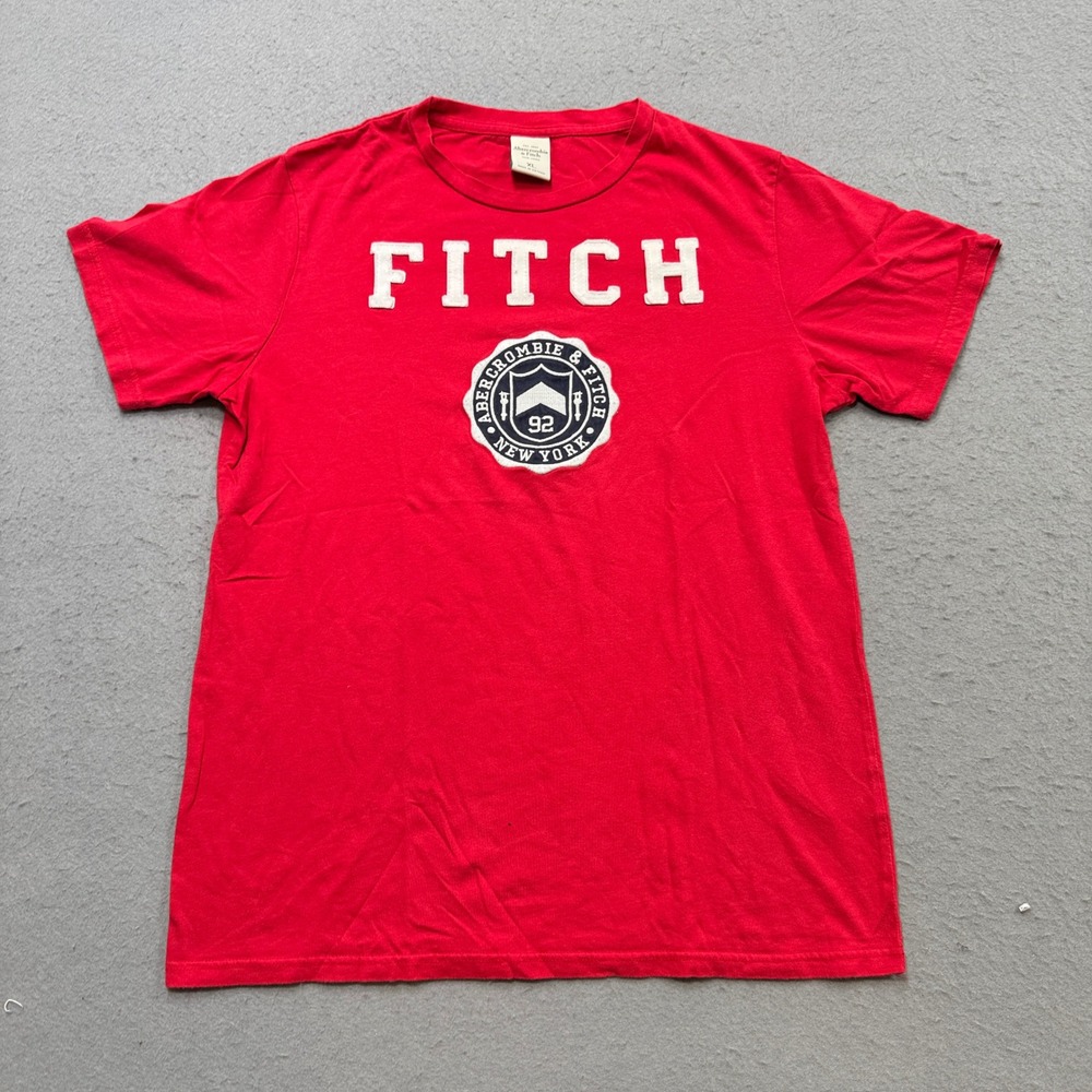 Abercrombie & Fitch T-Shirt Mens XL Red Applique Logo Short Sleeve Preppy Cotton